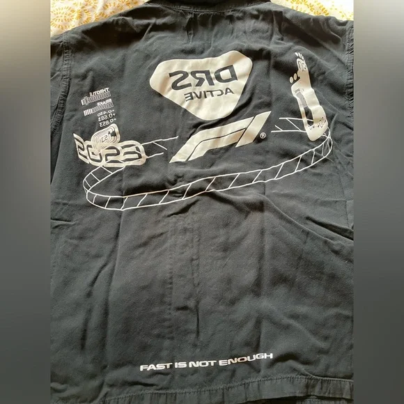 Pacsun Viscose Formula 1 Black Button Up Shirt Distressed - Picture 6 of 10